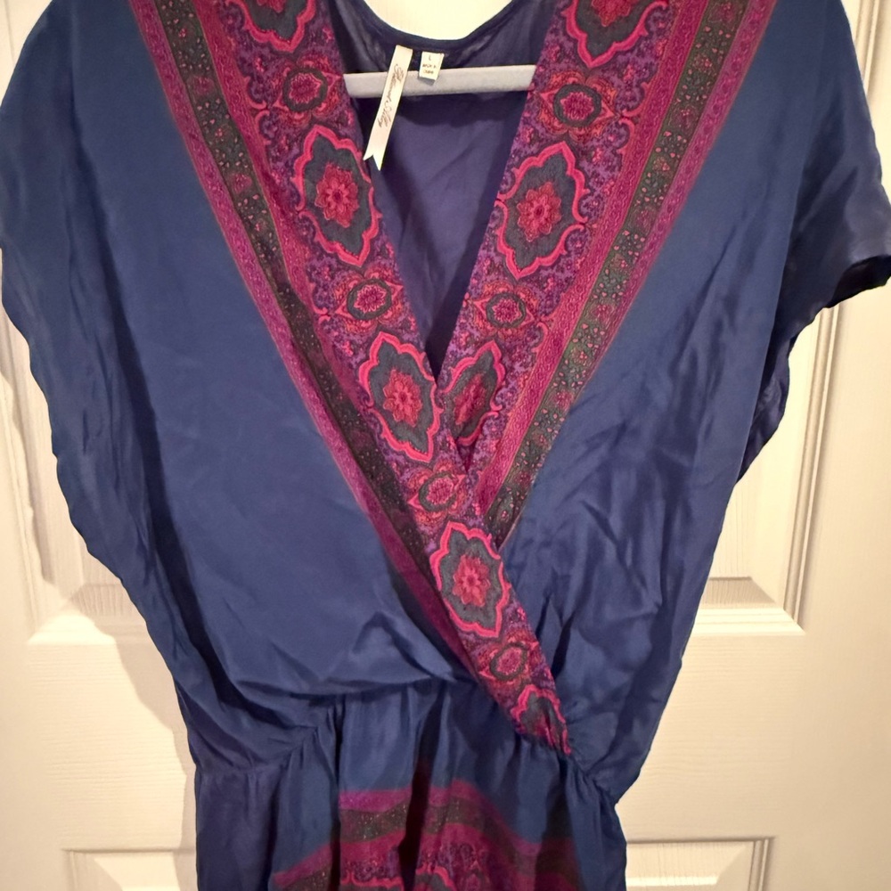 Blue and Pink Silk Blouse - Anthropologie - LG